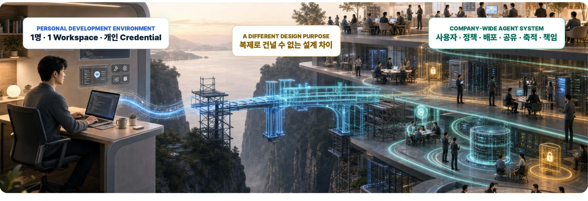 개인용 개발환경과 회사 전체 Agent 시스템의 간극